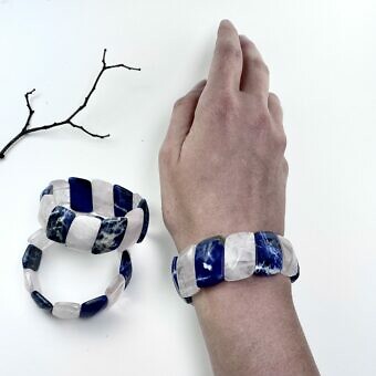 Alternative view of Sodalite and Rose Quartz Rectangle Stone Stretchy Elastic Bracelets