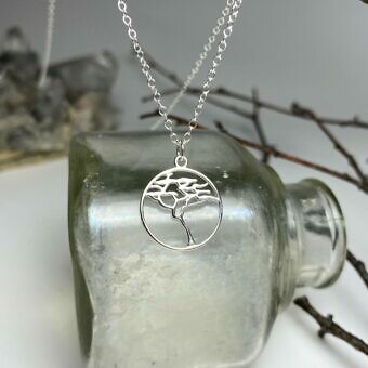 Alternative view of Serengeti Acacia Tree Round Circle Frame Sterling Silver .925 Amoracast - Pendants Charms