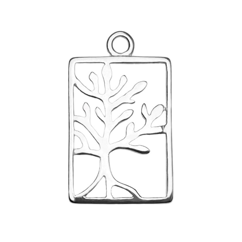 Tree of Life Rooted Rectangle Frame Sterling Silver .925 Amoracast - Pendants Charms