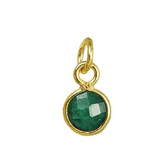 Alternative view of 6mm Dyed Emerald Round Bezel Set 22kt Gold Plated Sterling Silver .925 - Pendants Charms (May)