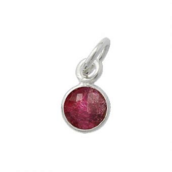 Alternative view of 6mm Dyed Indian Ruby Round Bezel Set Sterling Silver .925 - Pendants Charms (July)