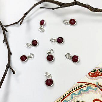 6mm Dyed Indian Ruby Round Bezel Set Sterling Silver .925 - Pendants Charms (July)