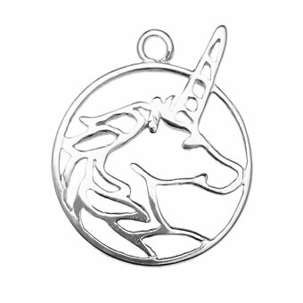 Whimsical Unicorn Round Frame Sterling Silver .925 Amoracast - Pendants