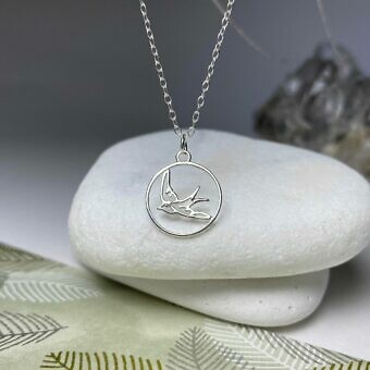 Alternative view of Flying Sparrow Bird in Organic Round Frame Sterling Silver .925 Amoracast - Pendants Charms
