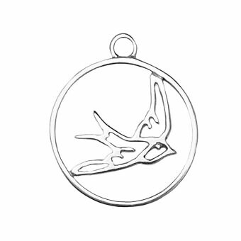 Flying Sparrow Bird in Organic Round Frame Sterling Silver .925 Amoracast - Pendants Charms