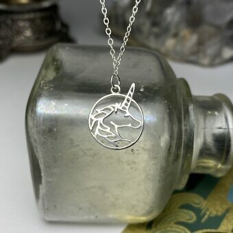 Alternative view of Whimsical Unicorn Round Frame Brushed 14kt Gold Vermeille Amoracast - Pendants
