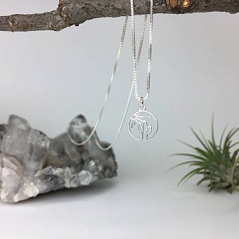 Alternative view of Saguaro Cactus and Sun Round Frame Sterling Silver .925 Amoracast - Pendants Charms