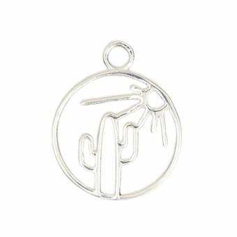 Saguaro Cactus and Sun Round Frame Sterling Silver .925 Amoracast - Pendants Charms
