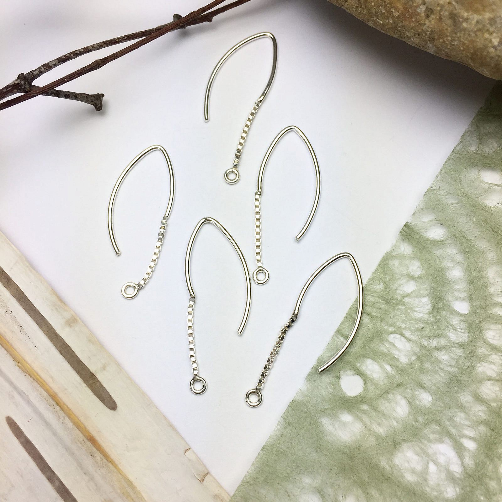 Small Marquise Hook with Box Chain Earrings Sterling Silver .925