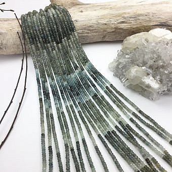 2.5x4mm Micro Faceted Rondelle Moss Aquamarine Ombre Beads