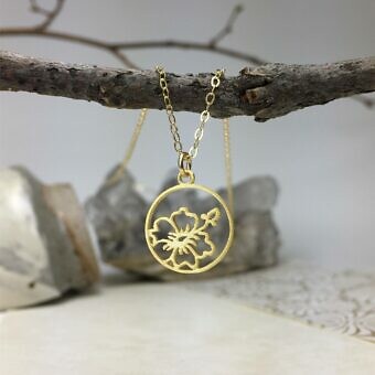 Alternative view of Hibiscus Flower Circle Frame Brushed 14kt Gold Vermeille Amoracast - Pendants Charms