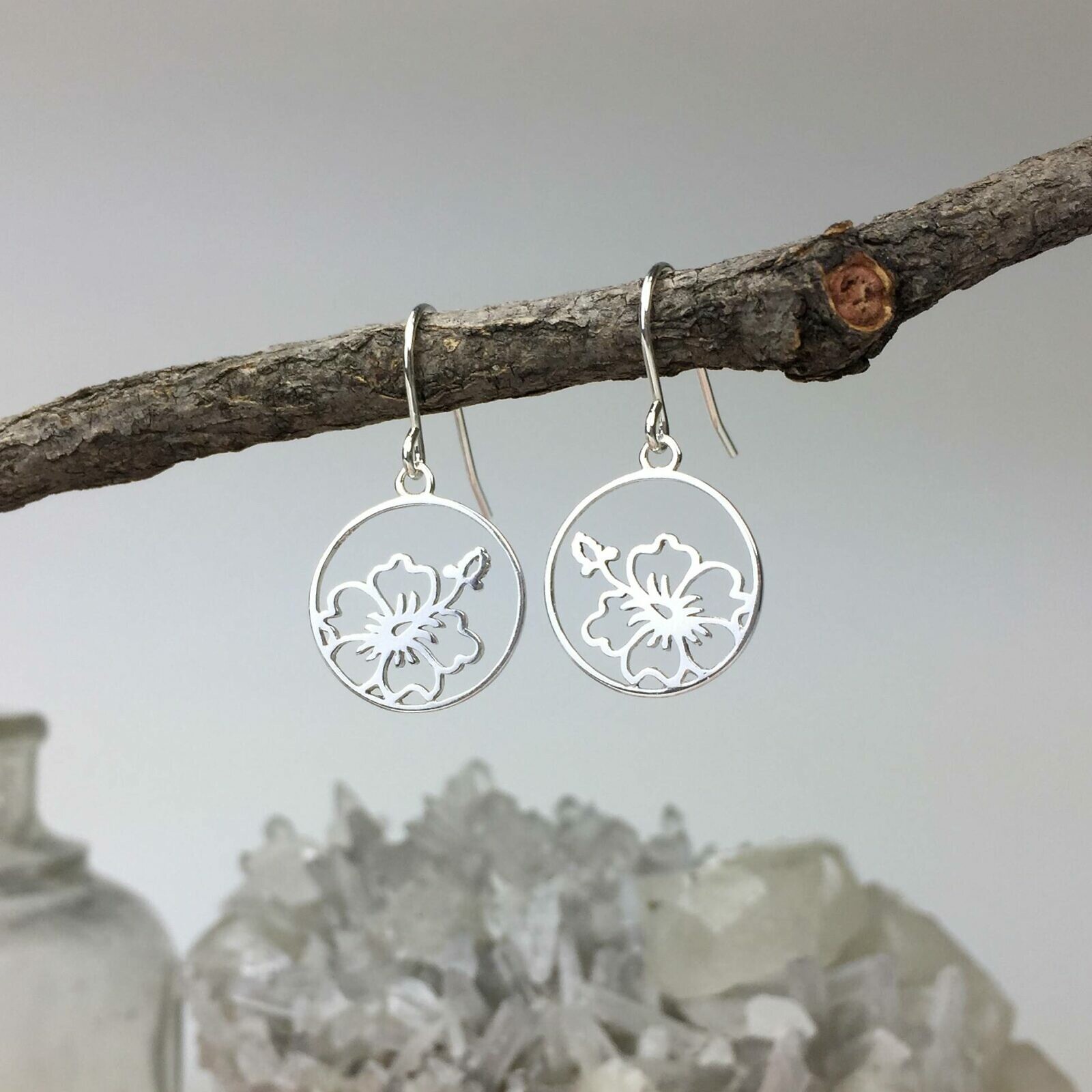 Hibiscus Flower Circle Frame Sterling Silver .925 Amoracast - Pendants Charms - Image 3