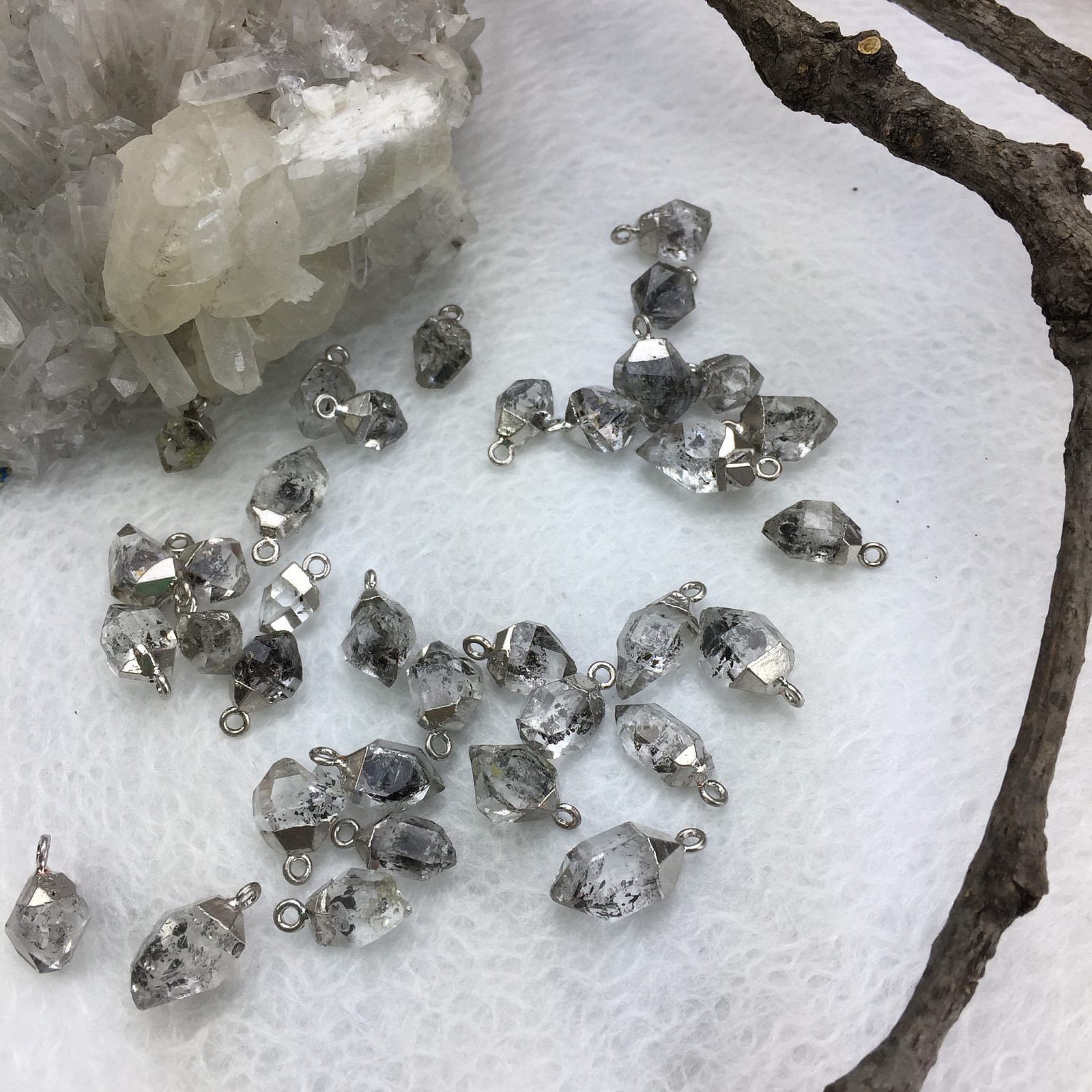 Chubby Herkimer Diamond Sterling Silver Plated Copper - Pendants Charms