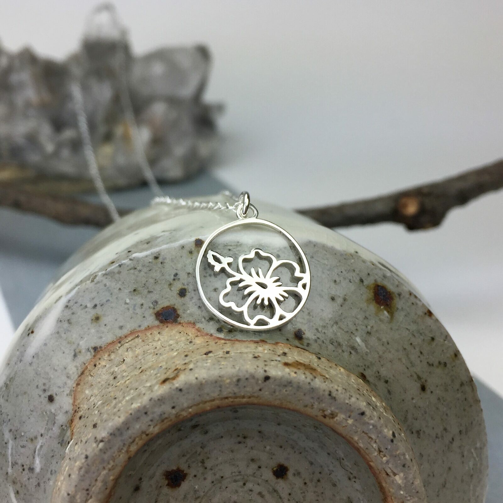 Hibiscus Flower Circle Frame Sterling Silver .925 Amoracast - Pendants Charms - Image 2