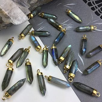 Labradorite Large Pendulum 22kt Gold Plated Copper