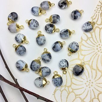 Dendritic Opal Faceted Snow Pea 22kt Gold Plated Copper - Pendants Charms