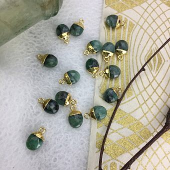 Emerald Faceted Snow Pea 22kt Gold Plated Copper - Pendants Charms (May)