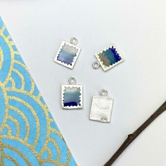 Rectangle Starburst Window Enamel Gradient Blue Sterling Silver .925 - Pendants Charms