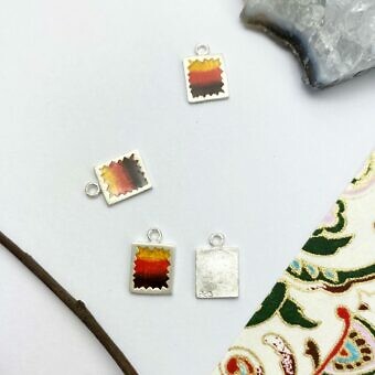 Rectangle Starburst Window Enamel Gradient Sunset Sterling Silver .925 - Pendants Charms