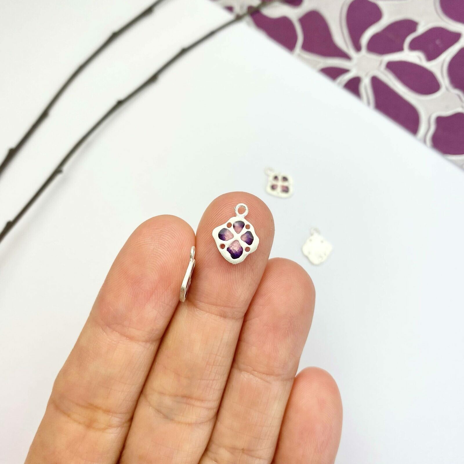 Wildflower Enamel Gradient Purple Sterling Silver .925 - Pendants Charms - Image 2