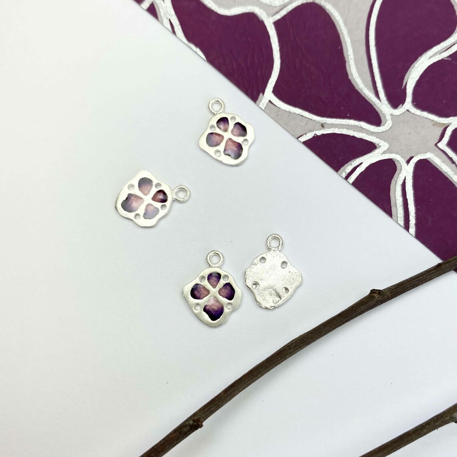 Wildflower Enamel Gradient Purple Sterling Silver .925 - Pendants Charms