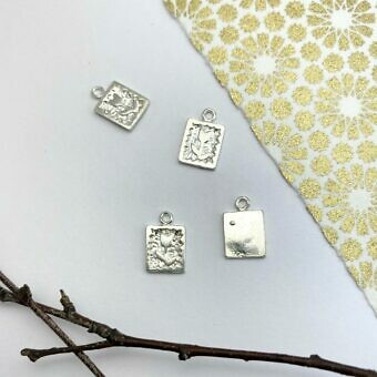 Rectangle Framed Tulip Flower Sterling Silver .925 - Pendants Charms