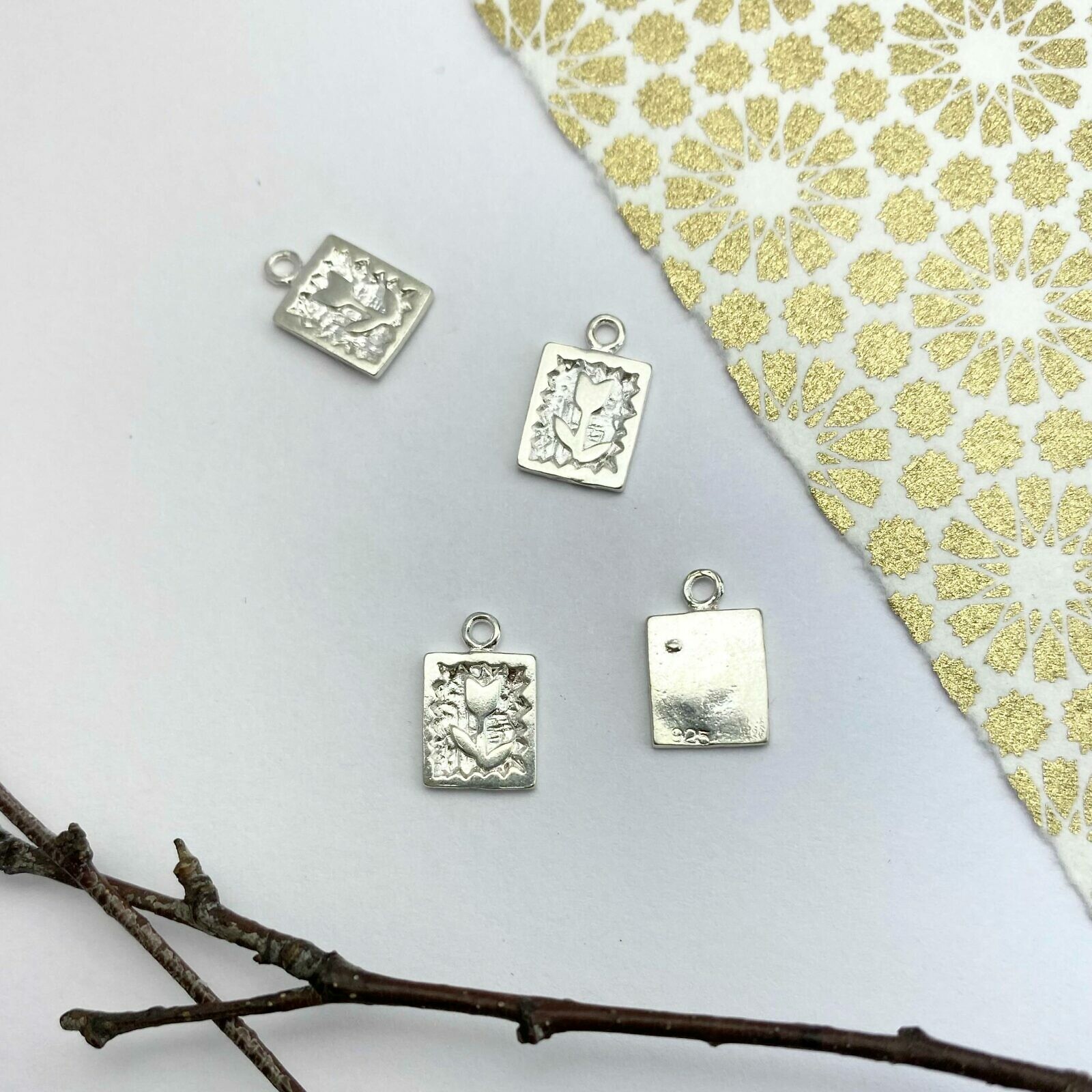 Rectangle Framed Tulip Flower Sterling Silver .925 - Pendants Charms