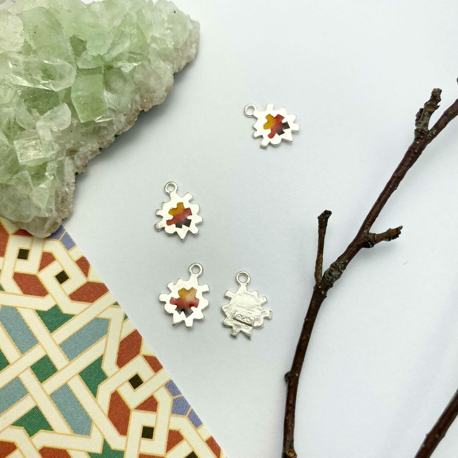Garden Flower Enamel Gradient Sunset Sterling Silver .925 - Pendants Charms