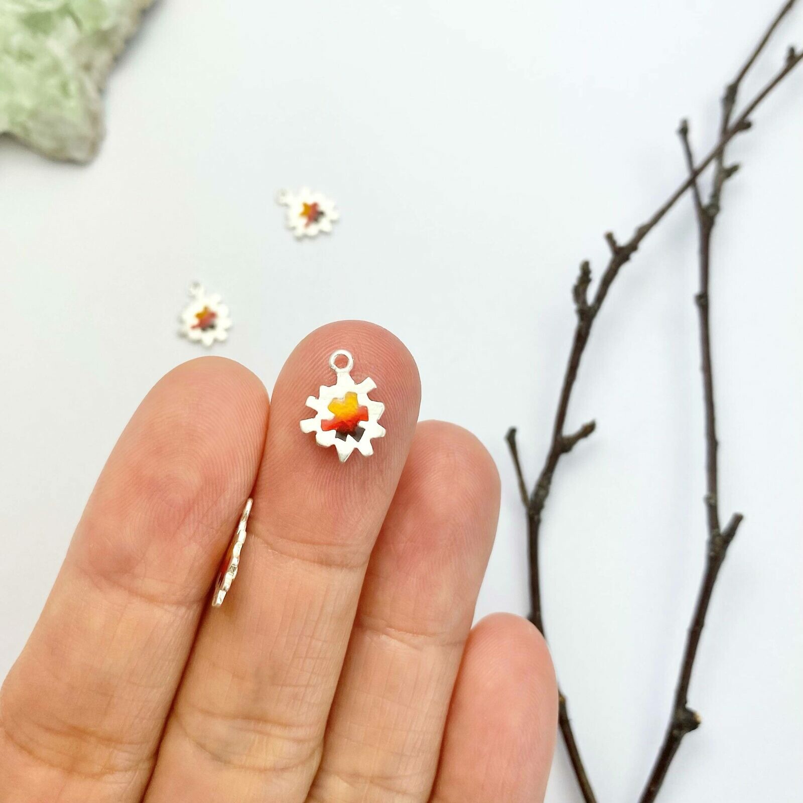 Garden Flower Enamel Gradient Sunset Sterling Silver .925 - Pendants Charms - Image 2