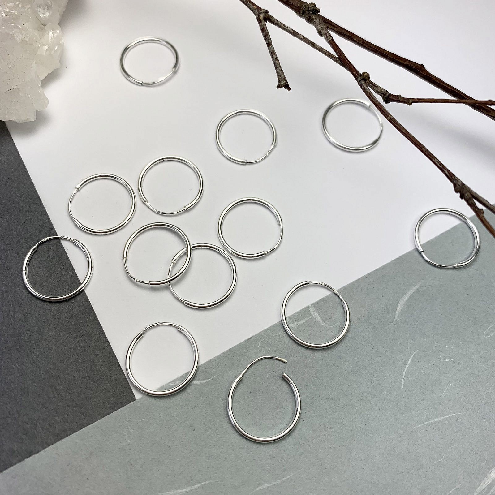15mm Endless Hoops Sleeper Earrings Sterling Silver .925