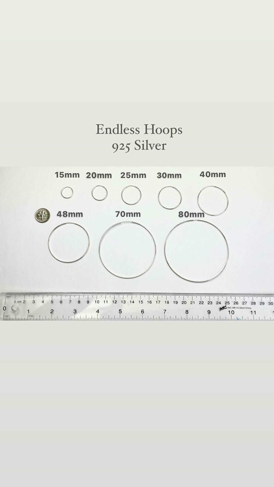 15mm Endless Hoops Sleeper Earrings Sterling Silver .925 - Image 4