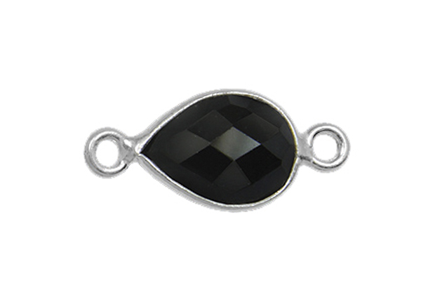 Black Spinel Teardrop Bezel Set Sterling Silver .925 - Connectors Pendants Charms - Image 2