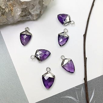 Amethyst acorn silver charm