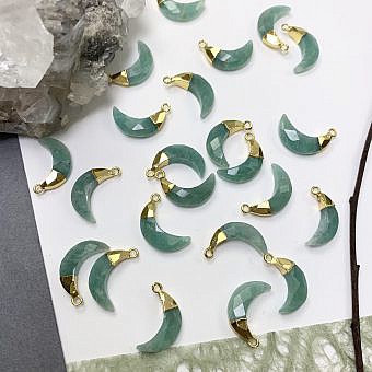 Russian Amazonite Faceted Crescent Moon 22kt Gold Over Copper - Pendants Charms