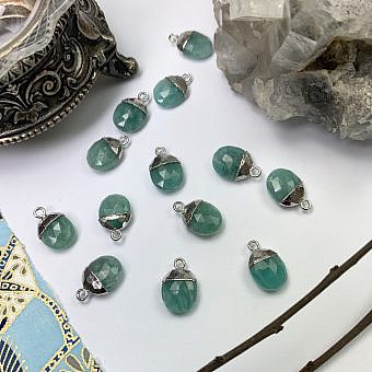 Russian Amazonite Faceted Snow Pea Sterling Silver Plated Copper - Pendants Charms