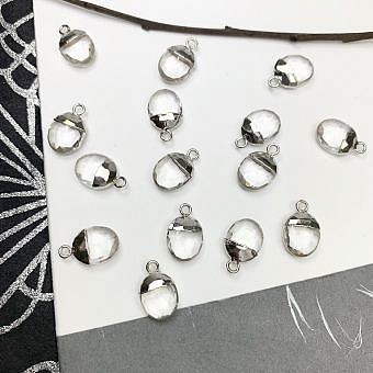 Clear Quartz Faceted Snow Pea Sterling Silver Plated Copper - Pendants Charms (April)