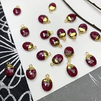 Dyed Indian Ruby Faceted Snow Pea 22kt Gold Plated Copper - Pendants Charms (July)