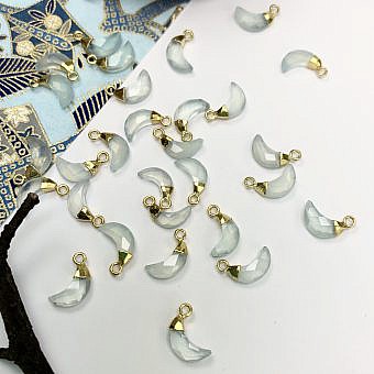 Light Ocean Blue Chalcedony Faceted Mini Crescent Moon 22kt Gold Plated Copper - Pendants Charms