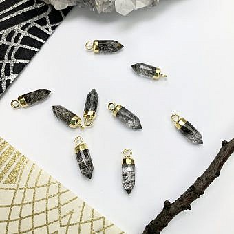 Black Rutilated Quartz Mini Pendulum 22kt Gold Plated Copper