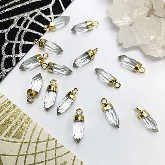 Clear Quartz Mini Faceted Pendulum 22kt Gold Plated Copper - Pendants Charms (April)