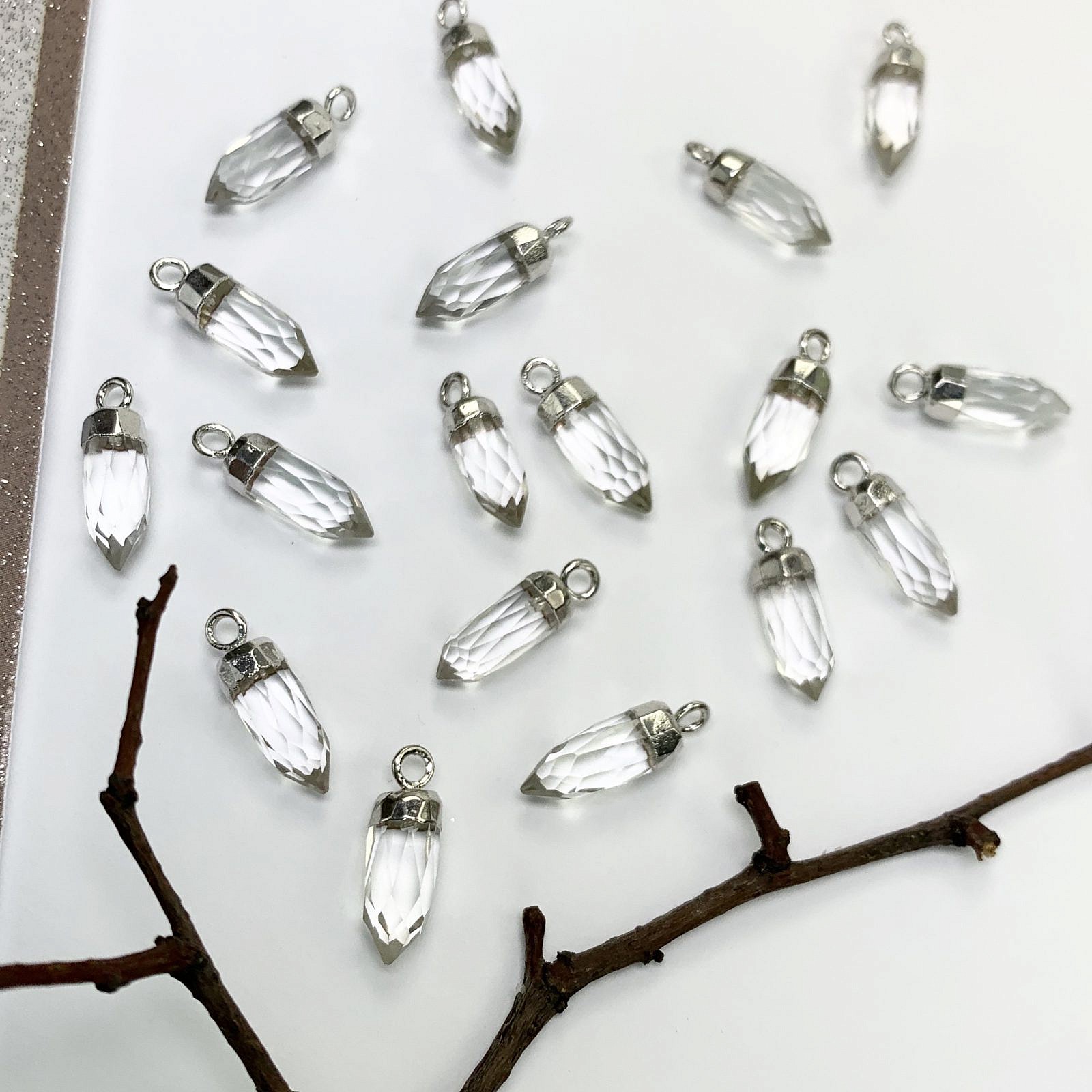 Clear Quartz Mini Pendulum Sterling Silver Plated Copper - Pendants Charms (April)