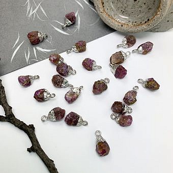 Pink Sapphire Roughie Raw Sterling Silver Plated Copper - Pendants Charms