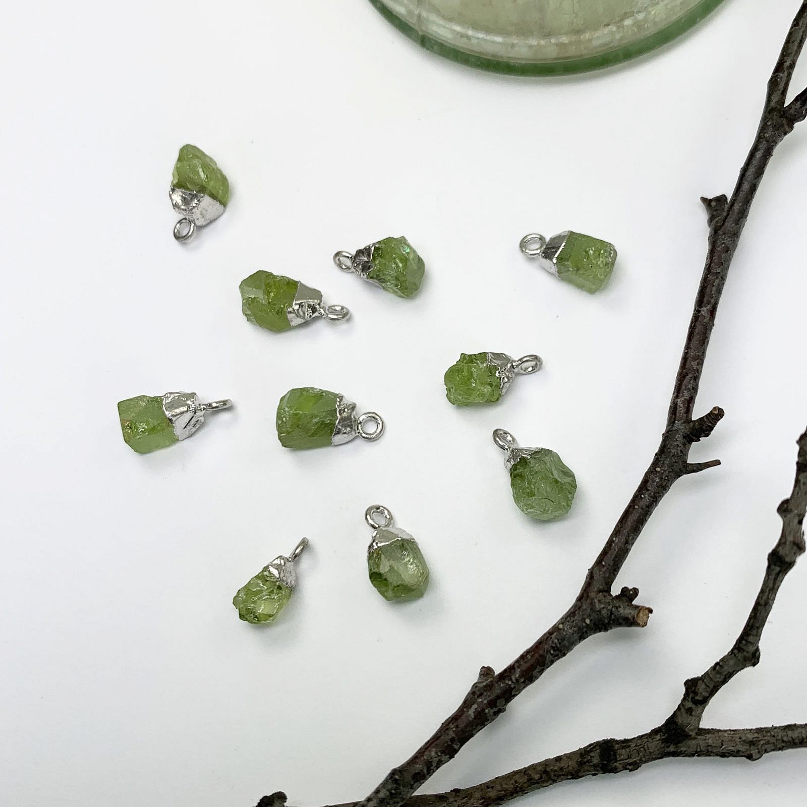 Peridot Roughie Raw Sterling Silver Plated Copper - Pendants Charms (August)