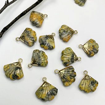 Bumble Bee Jasper Small Carved Fan 22kt Gold Over Copper