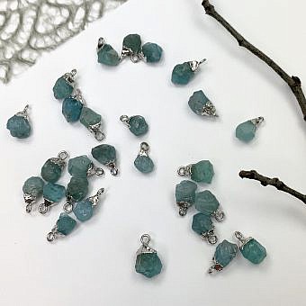 Light Blue Apatite Roughie Raw Sterling Silver Plated Copper - Pendants Charms