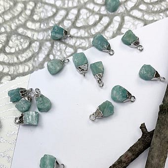 Russian Amazonite Roughie Raw Sterling Silver Plated Copper - Pendants Charms