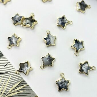 Large Dendritic Opal Faceted Star 22kt Gold Plated Copper - Pendants Charms