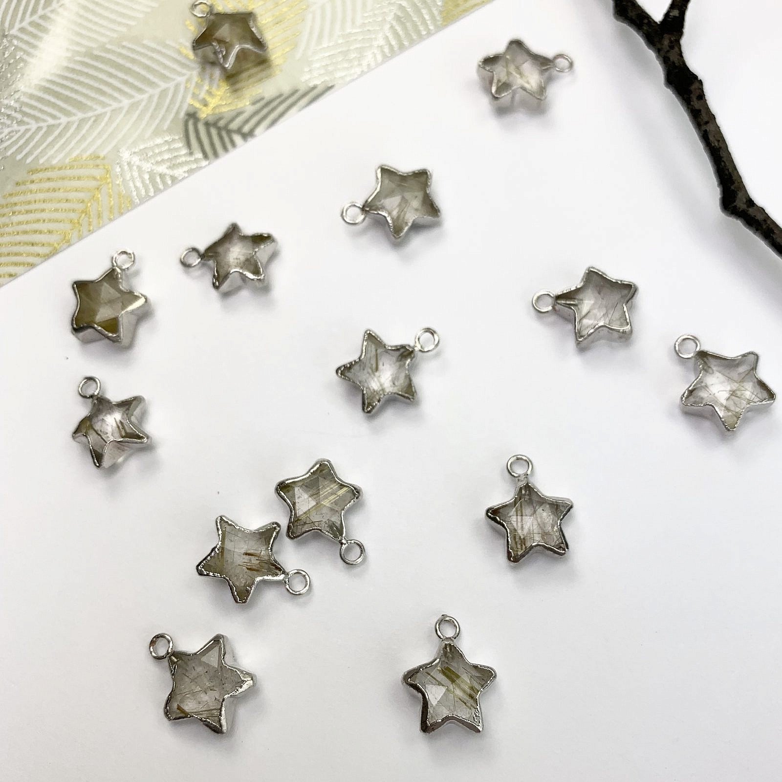 Golden Rutilated Quartz Faceted Star Sterling Silver Plated Copper - Pendants Charms