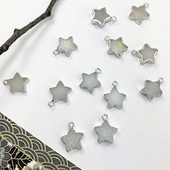 Natural White Druzy Agate Star Sterling Silver Plated Copper - Pendants Charms