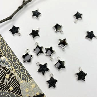 Black Marble Druzy Agate Star Sterling Silver Plated Copper - Pendants Charms